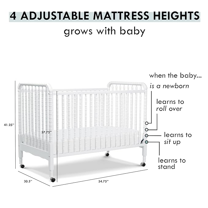 DaVinci Jenny Lind 3-in-1 Convertible Crib in White, Removable Wheels, Greenguard Gold (Mattress Not Included)