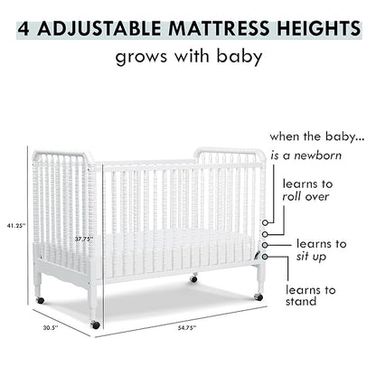 DaVinci Jenny Lind 3-in-1 Convertible Crib in White, Removable Wheels, Greenguard Gold (Mattress Not Included)