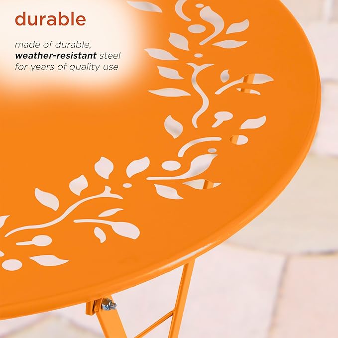 Alpine Corporation Indoor/Outdoor 3-Piece Bistro Set Folding Table and Chairs Patio Seating, Each, Orange