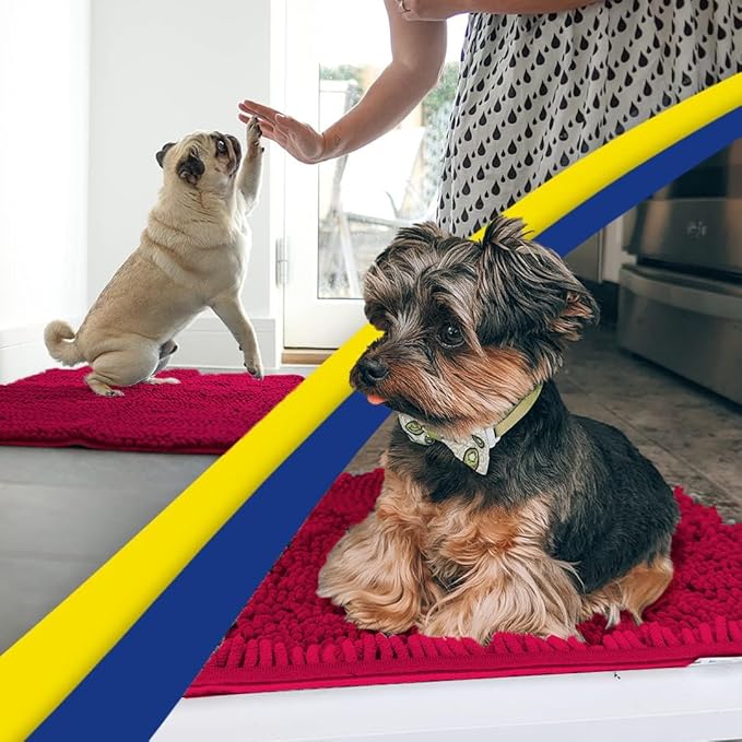 Muddy Mat® Original Dog Door Mat for Muddy Paws, Super Absorbent Microfiber, Non-Slip Washable Pet Rug, Quick Dry Chenille Entryway Carpet, Machine Washable Indoor Outdoor mat, Maroon 19"x30"