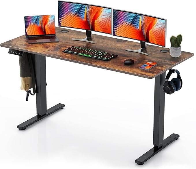 Sweetcrispy 55 x 24in Adjustable Height Electric Standing Computer Home Office Desk Ergonomic Workstation with 3 Memory Controller, 55"x24", Rustic Brown+Black