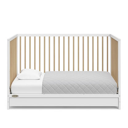 Graco Teddi 5-in-1 Convertible Crib with Drawer (White with Driftwood) – GREENGUARD Gold Certified, Crib with Drawer Combo, Full-Size Nursery Storage Drawer, Converts to Toddler Bed