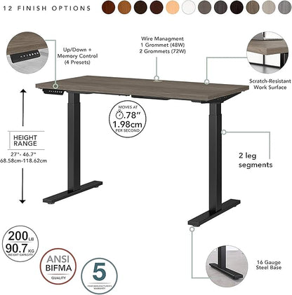 Bush Business Furniture Move 60 Electric Ergonomic Sit-Stand Computer Table for Home and Professional Office, 48W x 24D, Modern Hickory