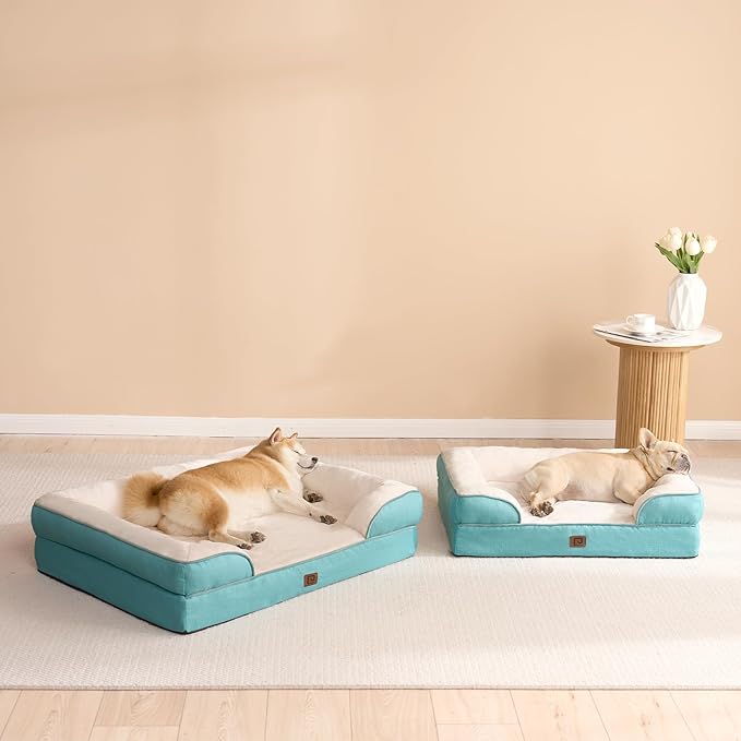EHEYCIGA Orthopedic Dog Bed for Large Dogs, Waterproof Memory Foam, Turquoise Blue, 35"L x 22"W x 6.5"Th