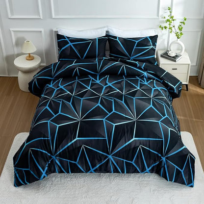 NTBED 3D Geometric Comforter Set for Boys Kids, Irregular Diamond Pattern Lightweight Microfiber Bedding Sets All Season (Blue,Full)