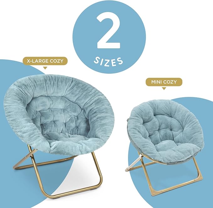 Milliard Mini Cozy Chair for Kids, Sensory Faux Fur Folding Saucer Chair for Toddlers, Blue