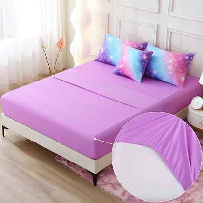 JQinHome Glitter Bedding Set Full Size,6 Piece Bed in A Bag 3D Colorful Rainbow Galaxy Comforter Set for Girls Kids-All Season Microfiber Tie-Dye Bedding Sets(Blue Purple)