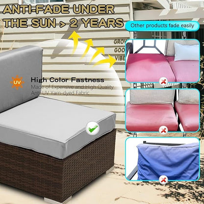 ClawsCover 7Pack Outdoor Seat and Back Cushions Replacement Covers Fit for 3/5 Pieces 4-Seater Wicker Rattan Patio Furniture Conversation Set Sectional Couch,Gray-Small (Include Cover Only)