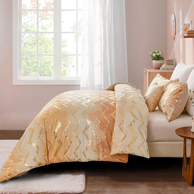 Ombre Beige Comforter Set Twin Size Girls Bedding Soft Microfiber Comforter for Kids Teen Women,3 Pieces (1 Comforter,1 Pillowcase,1 Decorative Pillow Sham)