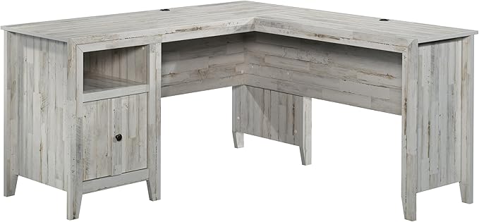 Sauder Dakota Pass L-Desk, L: 59.09" x W: 59.72" x H: 30.00", White Off-White