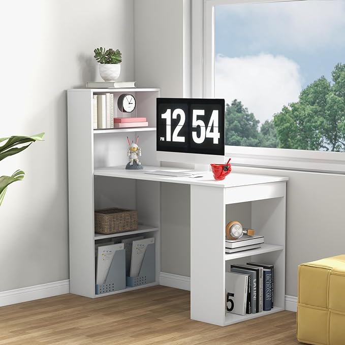 Computer Desk with Shelves, White