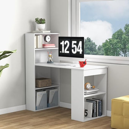 Computer Desk with Shelves, White