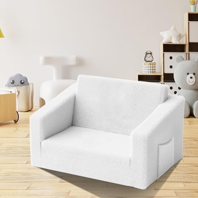 Kids Couch,2-in-1 Toddler Chairs for Boys,Kids Sofa with Storage,Comfortable Kids Sofa Bed,Fun Kids Lounge Chair,Toddler Furniture,Kids Playroom,Children'S Gifts (White)