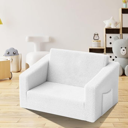 Kids Couch,2-in-1 Toddler Chairs for Boys,Kids Sofa with Storage,Comfortable Kids Sofa Bed,Fun Kids Lounge Chair,Toddler Furniture,Kids Playroom,Children'S Gifts (White)