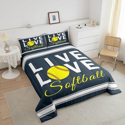 Feelyou Kids Softball Comforter Set King Size Softball Gaming Bedding Set for Boys Girls Teens Bedroom Decor Sports Theme Comforter Women Men Baseball Gaming Duvet Set with 2 Pillow Case