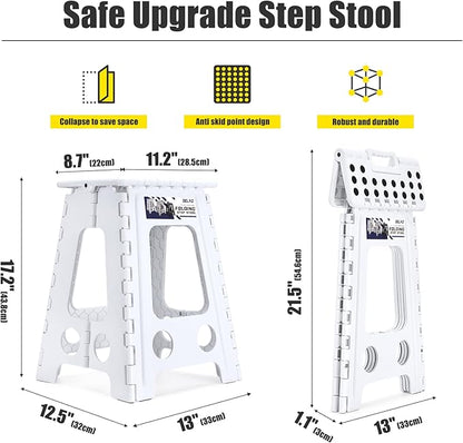Delxo 17.5 Inch Folding Step Stool, Heavy Duty Foldable Stool for Adults,Premium Portable Collapsible Plastic Step Stool,Non Slip Folding Stools for Kitchen Bathroom Bedroom Up to 400LBS,(White 1PC)