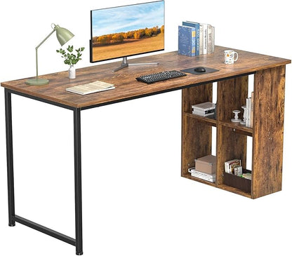 Homfio 47.2'' Computer Desk with Storage Shelves, Modern Home Office Desk Computer Table with Cabinets, Student Studying Writing Desk Wood Desk Workstation for Home Office, Rustic Brown