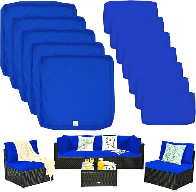 ClawsCover 12 Pack Outdoor Seat and Back Cushions Replacement Covers Fit for 6Pieces 5-Seater Wicker Rattan Patio Furniture Conversation Set Sectional Couch Chairs,Royal Blue-Include Cover Only