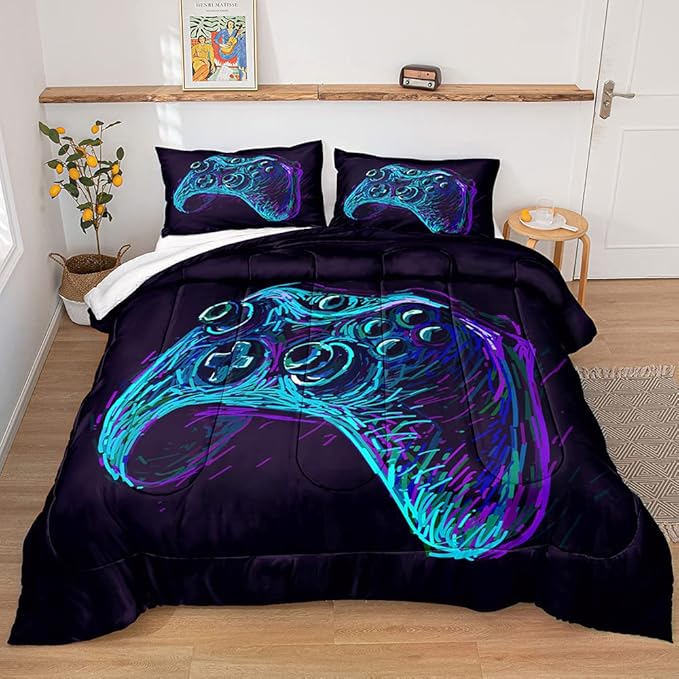 Gaming Comforter for Boys Teen,Game Contoller Bedding Set for Boys Kids,Down Alternative Comforter for All Season,Gamer Home Decor for Boys Comforter Set (Comforter-Game35, Queen)