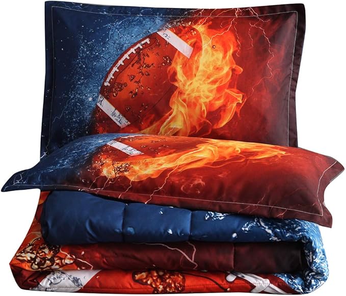 NTBED American Football Comforter Set for Boys Teens,3D Sports Bedding Full Size,Rugby Printed Quilt Sets with 2 Matching Pillow Shams