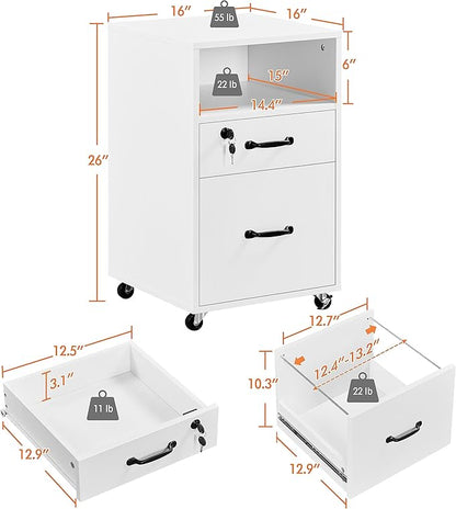Yaheetech File Cabinet Vertical File Cabinets Mobile Letter Size File Storage Organizer Small Filing Cabinet Printer Stand for Home and Office White