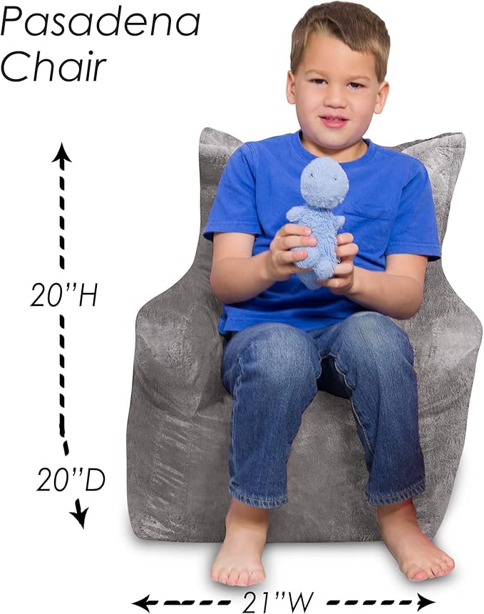 Posh Creations Structured Comfy Bean Bag Chair for Gaming, Reading, and Watching TV, Pasadena Chair, Rabbit Fur - Gray