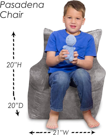 Posh Creations Structured Comfy Bean Bag Chair for Gaming, Reading, and Watching TV, Pasadena Chair, Rabbit Fur - Gray