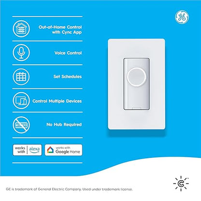 GE CYNC Smart Light Switch On/Off Button Style, No Neutral Wire Required Smart Switch, 2.4 GHz WiFi Works with Amazon Alexa and Google Home, White