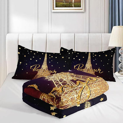 Datura home Kids Comforter Set Eiffel Tower Printed Pattern Bedding Set with 1 Comforter and 2 Pillowcases for Girls Boys Bedroom All Season(Tower Queen)