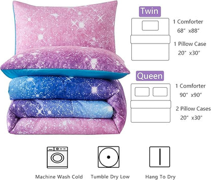 Purple Glitter Comforter Set Twin Size for Girls, Sparkle Galaxy Twinkle Starlight Comforter for Twin(2-Piece)