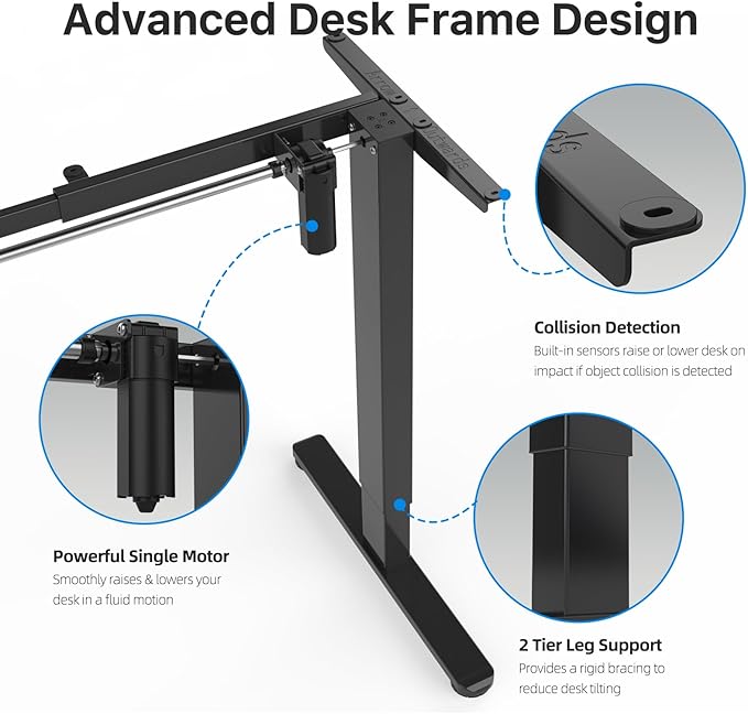 JOYSEEKER Electric Standing Desk Frame Workstation,Stand up Desk legs Height Adjustable,Ergonomic Sit Stand Desk Base for 39 to 63 inch Table Tops,Black