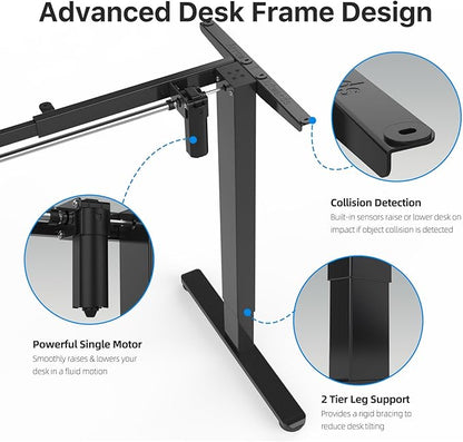 JOYSEEKER Electric Standing Desk Frame Workstation,Stand up Desk legs Height Adjustable,Ergonomic Sit Stand Desk Base for 39 to 63 inch Table Tops,Black