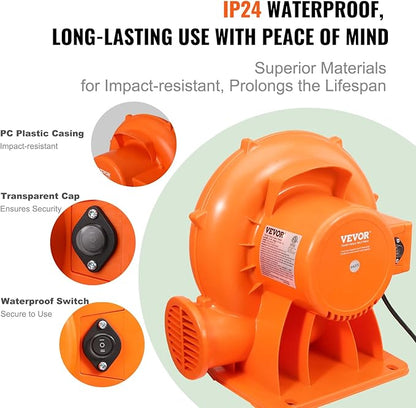 VEVOR Inflatable Blower, 900W, 1 HP & 1.2 HP Bounce House Blower, Commercial-grade Air Blower for Inflatables, 3300 RPM, Bouncy Castle Electric Blower Perfect for Bounce House, Waterslides, ETL Listed