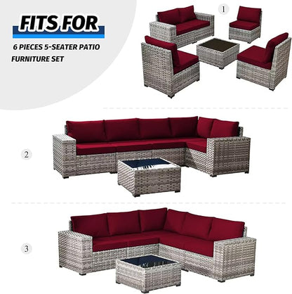 ClawsCover 11Pack Outdoor Seat and Back Cushions Replacement Covers Fit for 5-Seater 6Pieces Wicker Rattan Patio Furniture Conversation Set Sectional Couch Chairs,Burgundy-Included Cover Only