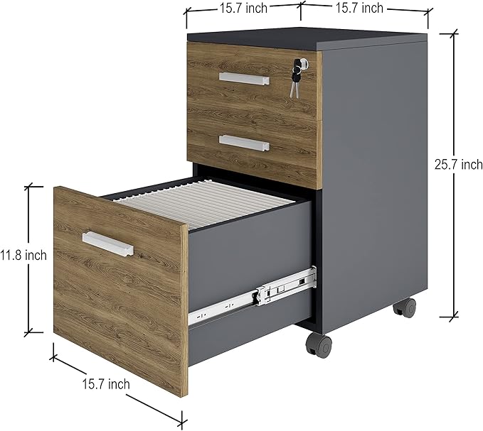 Lazio File Cabinet with Lock - Filing Cabinet for Home and Office - 3 Drawer Small Rolling File Cabinet -Wood Printer Stand with Storage for A4 Size/Legal Documents, File Folders (Cass Walnut/Black)