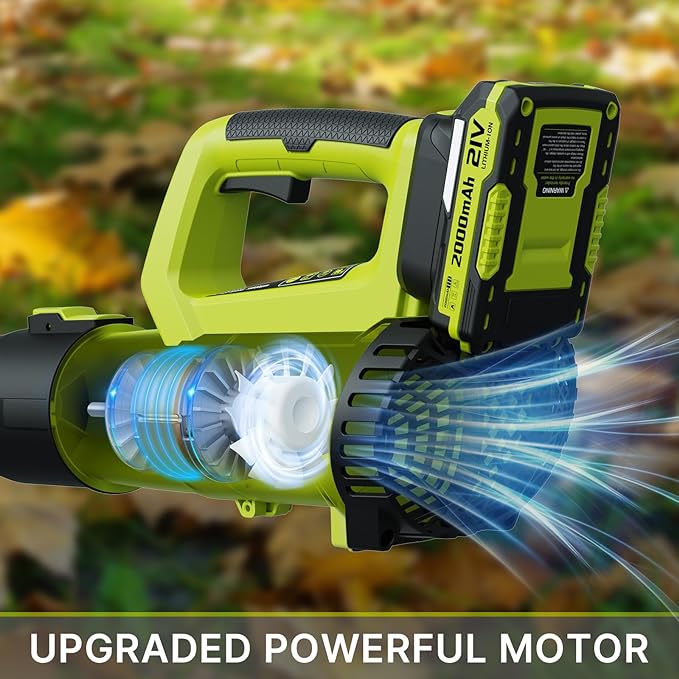 Leaf Blower, 21V Electric Cordless Leaf Blower, 2 X 2.0Ah Batteries and Charger Included, Lightweight Leaf Blower for Patio Cleaning, Lawn Care, Blowing Leaves and Dust, etc.
