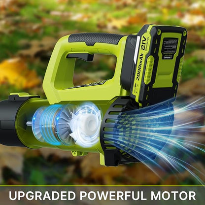 Leaf Blower, 21V Electric Cordless Leaf Blower, 2 X 2.0Ah Batteries and Charger Included, Lightweight Leaf Blower for Patio Cleaning, Lawn Care, Blowing Leaves and Dust, etc.