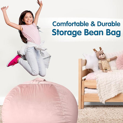 Lukeight Stuffed Animal Storage Bean Bag Chair Cover for Kids, Zipper Beanbag Chair Cover for Organizing Toddler & Kids' Rooms Plush Toys (Pink Velvet, XX-Large)