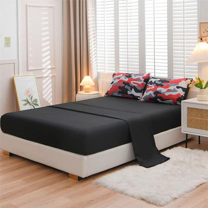 Meeting Story Camouflage Bedding Set, Colorful Pattern Style Comforter Set, 5 PCS One Comforter Two Pillowcases Two Sheets in One Bag, All Season Bedspread for Kids Teens Adults (Black, Twin 5Pcs)