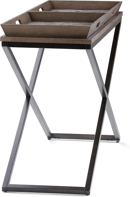 SIMPLIHOME Damien SOLID ELM WOOD 50 Inch Wide Console Table in Distressed Natural Elm, For the Living room, Entryway and Bedroom