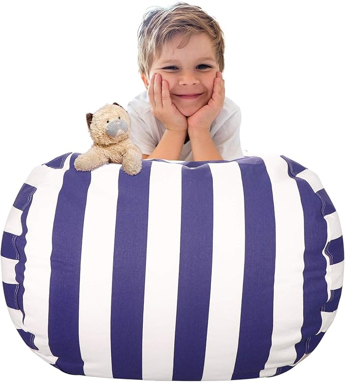 Aubliss Stuffed Animal Bean Bag Storage Chair (Royal Blue/White Striped, Medium (32''))