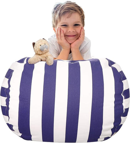 Aubliss Stuffed Animal Bean Bag Storage Chair (Royal Blue/White Striped, Medium (32''))