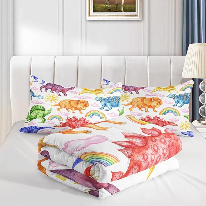 CVHOUSE Dinosaur Bedding Set,Dinosaur Comforter,Dinosaur Comforter Set Full,Microfiber Quilt Set with 1 Comforter and 2 Pillow Cases- 3 Piece