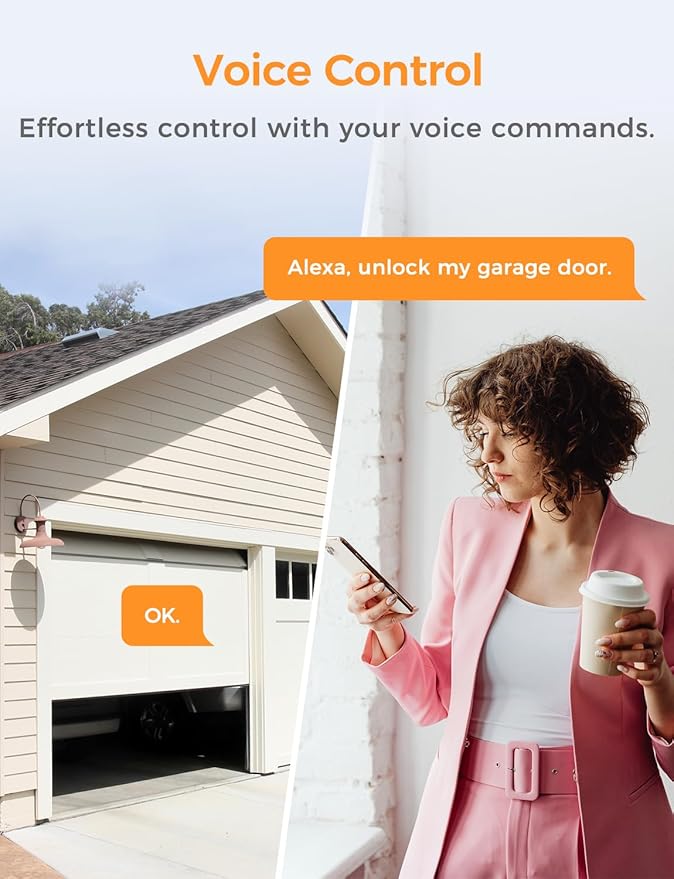 Smart Wi-Fi Garage Door Opener, Compatible with Apple HomeKit, Siri, Alexa & Google Assistant, Carplay, App Remote Control, Only Support 2.4GHz Networks