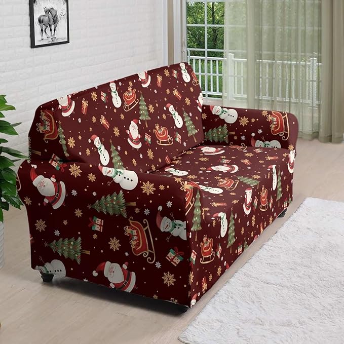 FKELYI Red Christmas Sofa Couch Cover for Indoor Non-Slip Furniture Protector Easy Going Stretch Sofa Slipcover Washable Sofa Slipcovers L