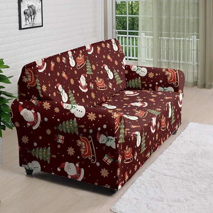 FKELYI Red Christmas Sofa Couch Cover for Indoor Non-Slip Furniture Protector Easy Going Stretch Sofa Slipcover Washable Sofa Slipcovers L