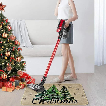 Merry Christmas Door Mat ,Pine Trees Snowflakes Welcome Doormat for Front Door,Non-Slip Winter Xmas Holiday Front Porch Rugs, Indoor Outdoor Entry Doormats Low-Profile Floor Mats,29 x 17 Inch