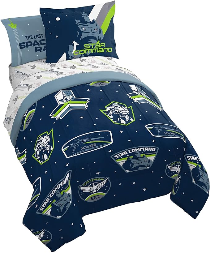 Jay Franco Disney Pixar Lightyear Space Command 5 Piece Twin Size Bed Set - includes Comforter & Sheet Set - Bedding Features Buzz - Super Soft Kids Fade Resistant Microfiber (Official Product)