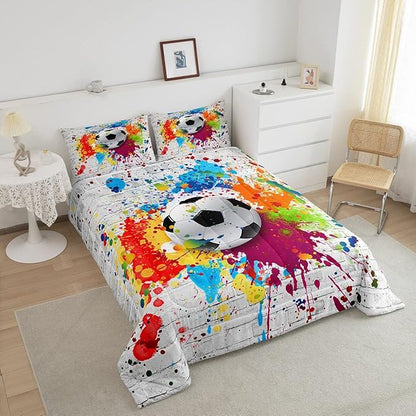 Feelyou Football Bedding Set Rugby Sports Comforter Set Soccer Ball Game Comforter for Boys Girls Teens Decor Gift for Football Lover Duvet Set King Size with 2 Pillow Case Boys