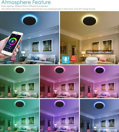 TALOYA Smart Ceiling Light Fixture 10 Inch Flush Mount Led with RGB Night Light, Compatible with Alexa Google Assistant, 2.4G WiFi Ceiling Mount Lamp for Kids’ Room